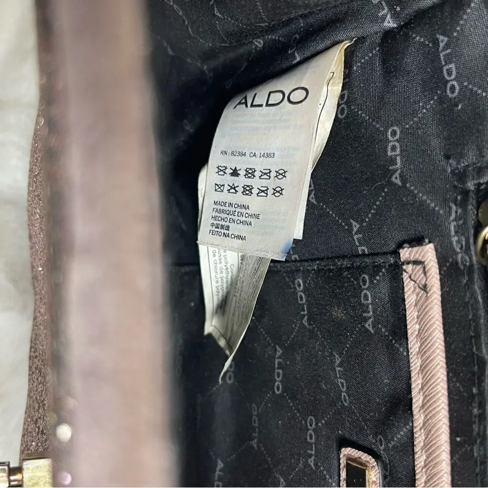 Aldo rose gold glitter &light brown velvet satchel/shoulder bag gold tone accent